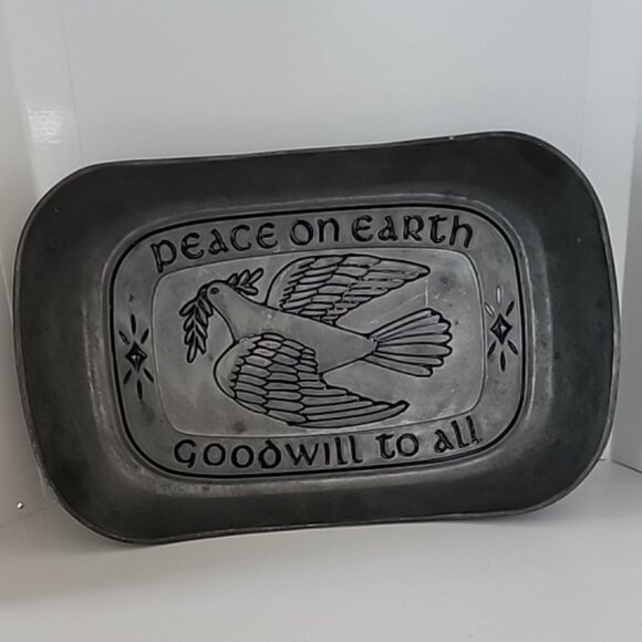 Vintage Pewter Bread Tray Dove Wilton Armetale Peace on Earth Goodwill to All - Picture 1 of 15